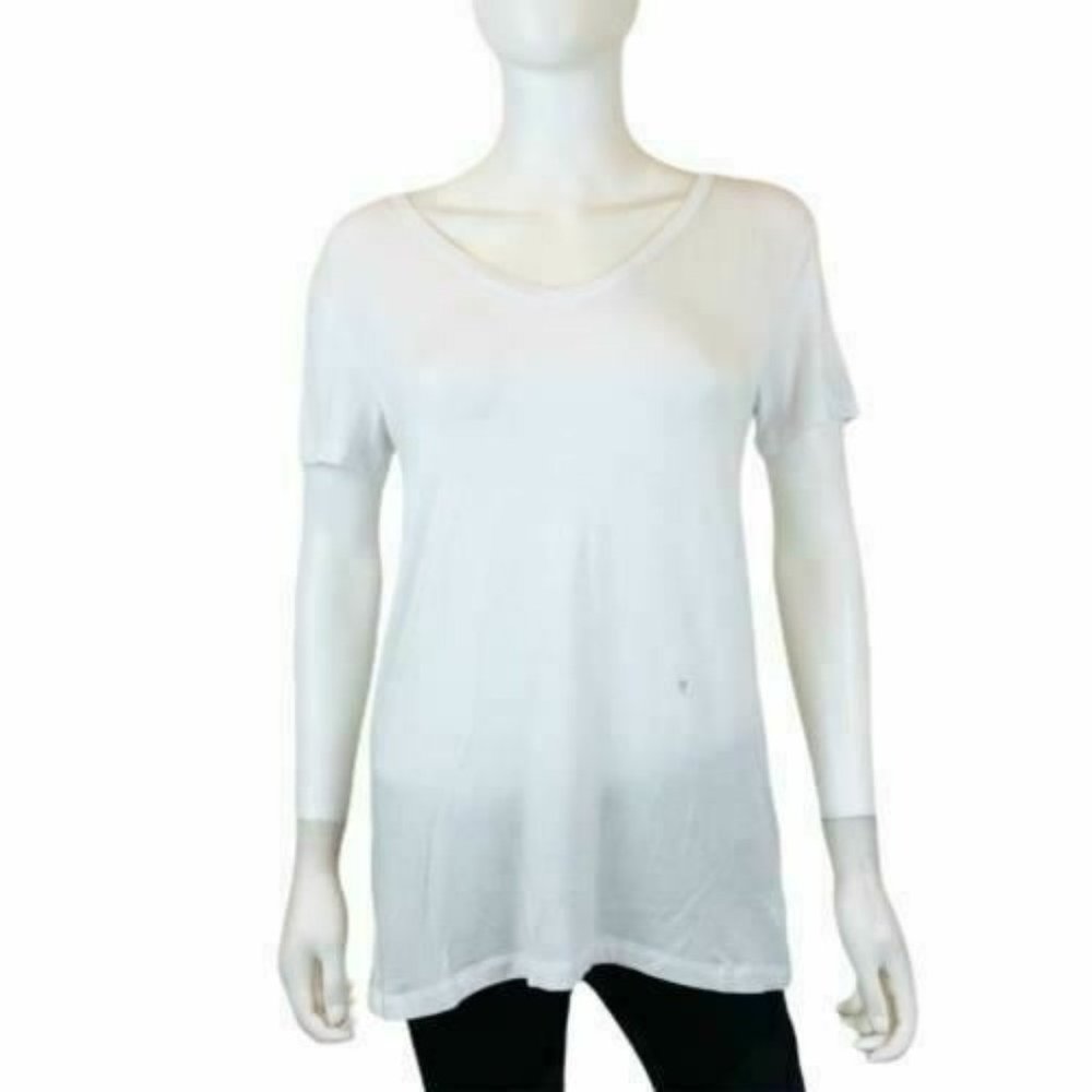Halogen Womens White V Neck Short Sleeve Basic T-shirt Top Size Small S